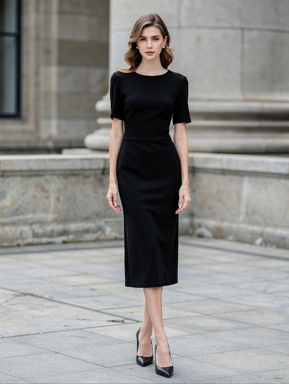 Mango Classic Black Midi Pencil Dress